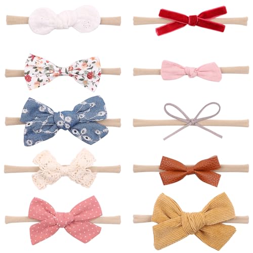 CoolShef 10Pcs Elastic Baby Head Band Set, Cute Bow Baby Hairband, Soft Hair Accessories for Baby Girl, Infant and Toddlers - Image 1