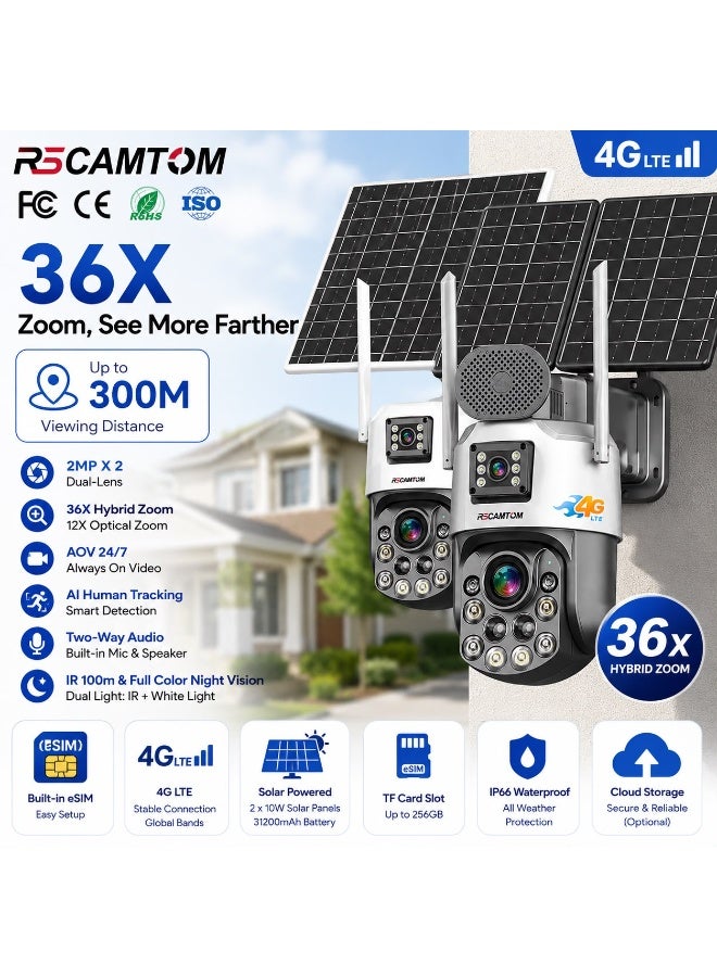GEEK SPACE 4G LTE Solar PTZ Security Camera with 36X Hybrid Zoom, Dual Lens, eSIM, Outdoor Wireless IP66 CCTV Surveillance Camera, AI Human Tracking, Full Color Night Vision, Two-Way Audio, 360° Pan Tilt, Remote App Control, Smart Home & Business Security Camera - Image 4