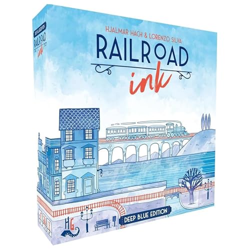 Horrible Guild Railroad Ink Deep Blue Edition  Roll Dice and Draw Railways and Routes 7 Rounds to Expand Your Rail Map  Expansion Dice Included Ages 8  Up Packaging may vary - Image 1