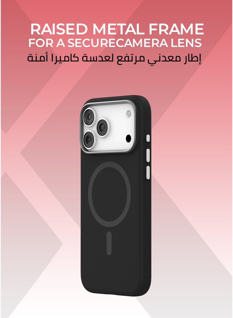 Xonda Pure iPhone 17 Pro Max MagSafe Case Black - Microfiber lining for scratch protection, raised metal camera bezel for lens protection, fingerprint-resistant layer, MagSafe compatible wireless charging. - Image 4