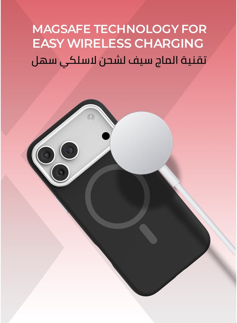 Xonda Pure iPhone 17 Pro Max MagSafe Case Black - Microfiber lining for scratch protection, raised metal camera bezel for lens protection, fingerprint-resistant layer, MagSafe compatible wireless charging. - Image 5