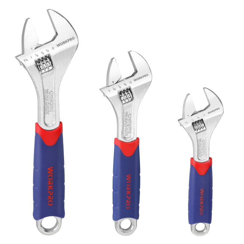 WORKPRO 3-piece Adjustable Wrench Set CR-V with Rubberized Anti-Slip Grips 10-inch, 8-inch, 6-inch - Image 1