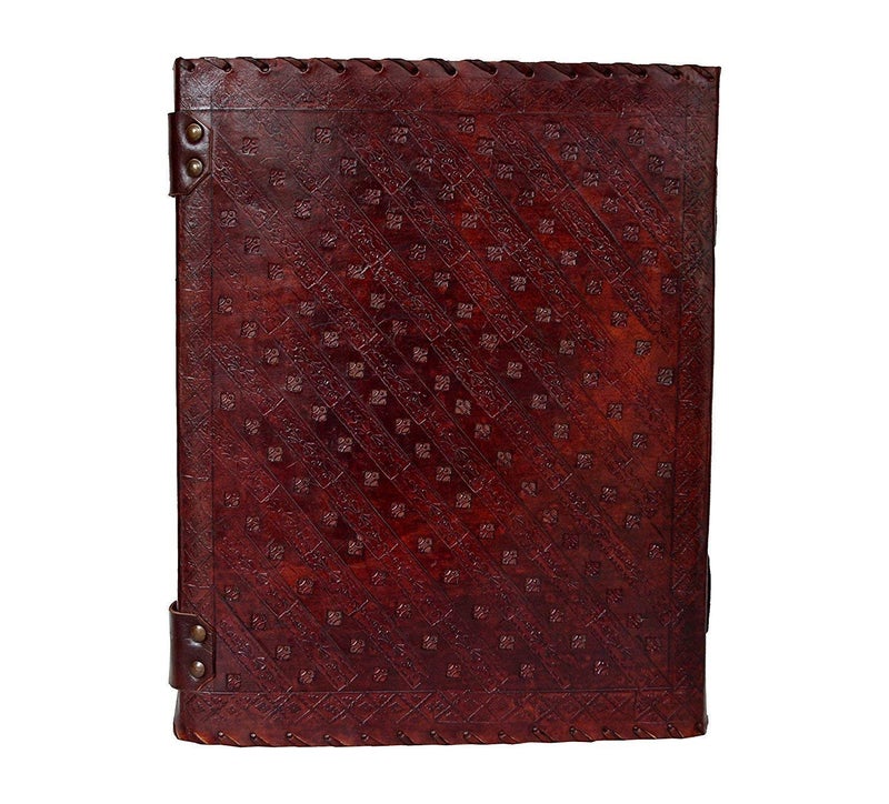 ALCRAFT Handmade Leather Diary Journal Seven Chakra Medieval Stone with C Lock Daily Planner Guest Book- 10 X 13 Inch, Brown - Image 3