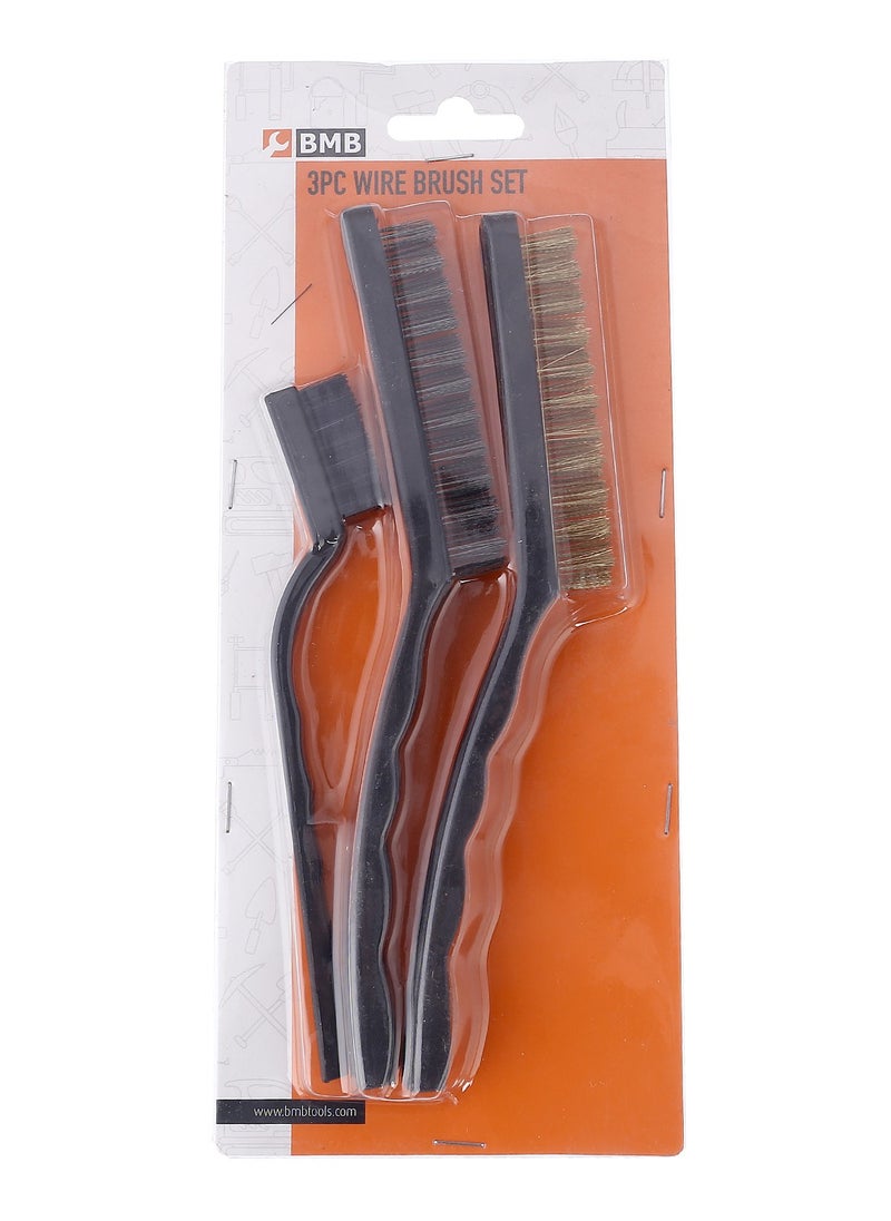 BMB tools Steel Wire Brush Set - 3 piece - Curved Handle Masonry Abrasive Brushes Metal cleaning Rust removal Welding slag removal Paint removal General cleaning brush Grinding brush Scratch Brush  - Image 3