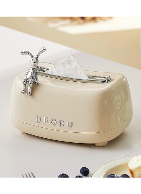 Minimalists Tissue Box Cover Square Napkin Organizer With Rabbit Spring Loaded Decorative Tissue Box Holder Tabletop Multi Functional Tissue Holder Dispenser Kitchen Organization Accessory Paper Towel
