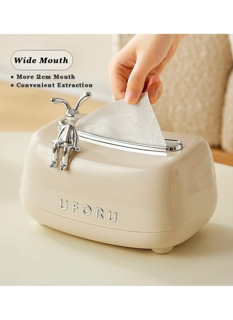 KASTWAVE Minimalists Tissue Box Cover Square Napkin Organizer With Rabbit Spring Loaded Decorative Tissue Box Holder Tabletop Multi Functional Tissue Holder Dispenser Kitchen Organization Accessory Paper Towel  - Image 3