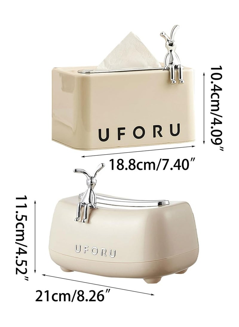 KASTWAVE Minimalists Tissue Box Cover Square Napkin Organizer With Rabbit Spring Loaded Decorative Tissue Box Holder Tabletop Multi Functional Tissue Holder Dispenser Kitchen Organization Accessory Paper Towel  - Image 2