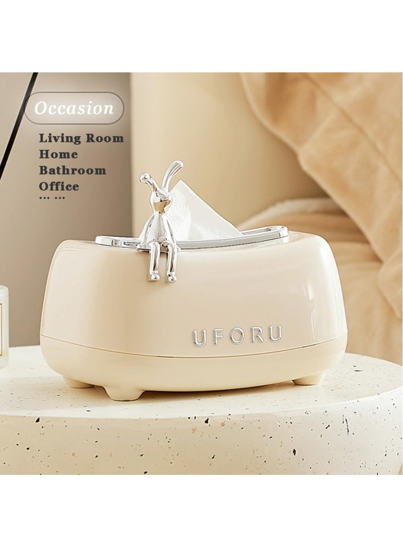 Minimalists Tissue Box Cover Square Napkin Organizer With Rabbit Spring Loaded Decorative Tissue Box Holder Tabletop Multi Functional Tissue Holder Dispenser Kitchen Organization Accessory Paper Towel