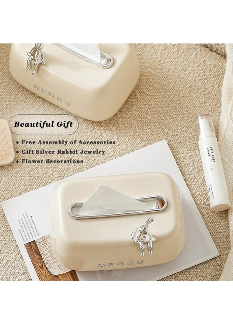 KASTWAVE Minimalists Tissue Box Cover Square Napkin Organizer With Rabbit Spring Loaded Decorative Tissue Box Holder Tabletop Multi Functional Tissue Holder Dispenser Kitchen Organization Accessory Paper Towel  - Image 5