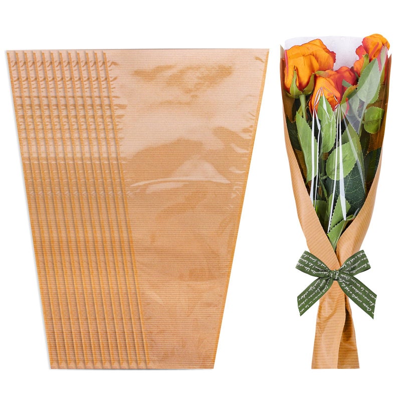Whaline 50Pcs Valentines Day Flower Wrapping Bags Mothers Day Kraft Paper Floral Packing Sleeves Bouquet Bags Clear Flower Wrapping Sleeves for Graduation Wedding Birthday Gift 98x39x179 Inch