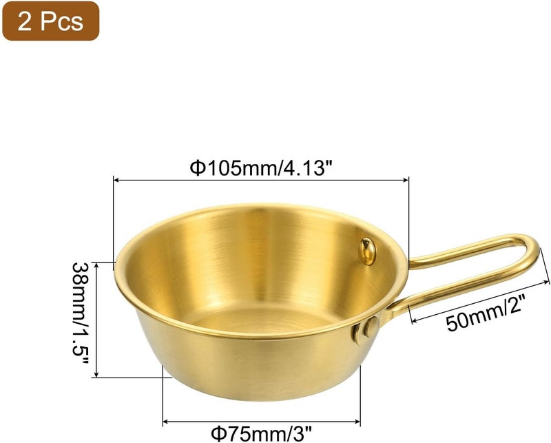 uxcell uxcell 2 Pcs Korean Traditional Wine Bowls 413 Inch 304 Stainless Steel Raw Rice Wine Cup Sauce Bowls with Handle for Hiking Camping Soup Dish Gold  - Image 2