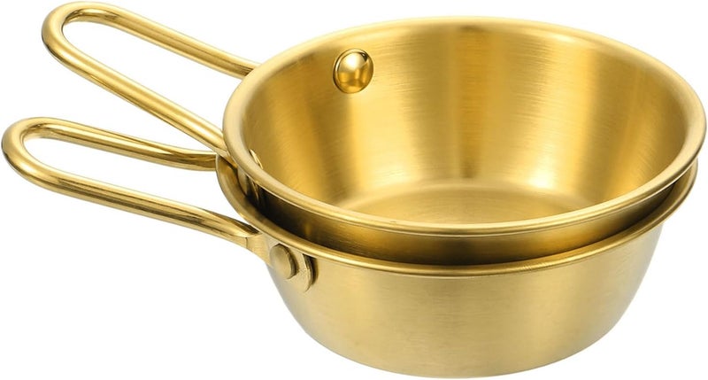 uxcell uxcell 2 Pcs Korean Traditional Wine Bowls 413 Inch 304 Stainless Steel Raw Rice Wine Cup Sauce Bowls with Handle for Hiking Camping Soup Dish Gold  - Image 1
