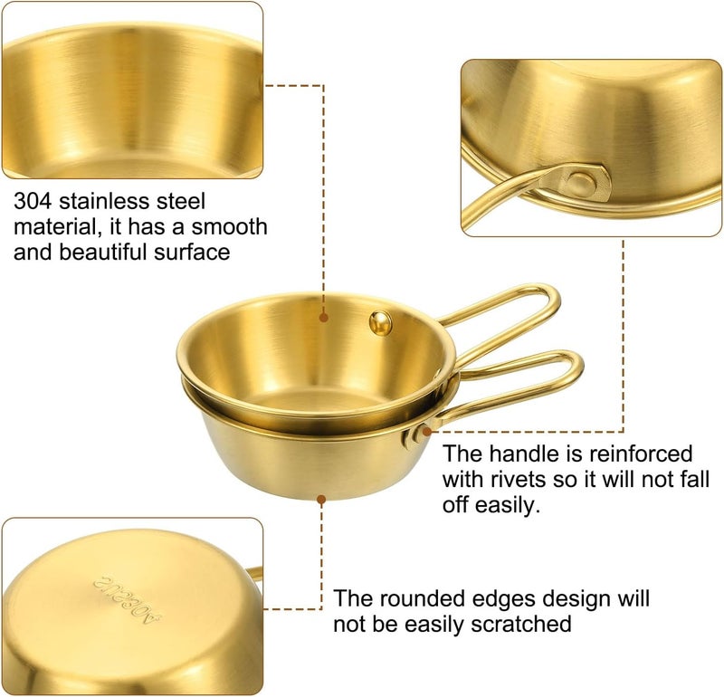 uxcell uxcell 2 Pcs Korean Traditional Wine Bowls 413 Inch 304 Stainless Steel Raw Rice Wine Cup Sauce Bowls with Handle for Hiking Camping Soup Dish Gold  - Image 3