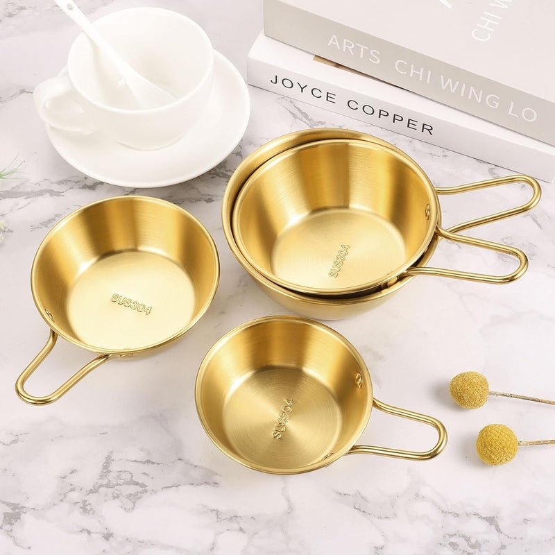 uxcell uxcell 2 Pcs Korean Traditional Wine Bowls 413 Inch 304 Stainless Steel Raw Rice Wine Cup Sauce Bowls with Handle for Hiking Camping Soup Dish Gold  - Image 4