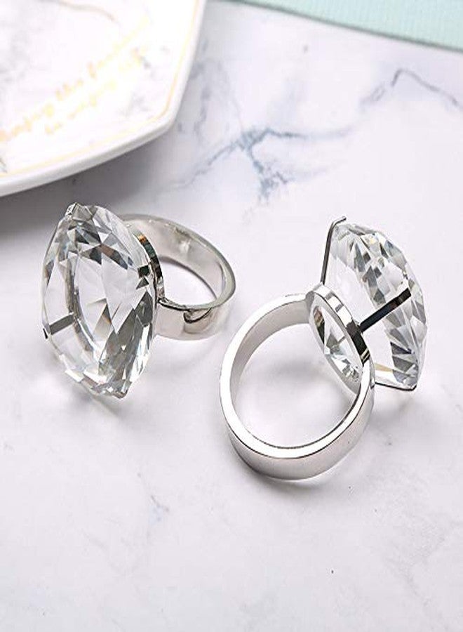 FKSWTV Bling Big Diamond Ring Napkin Rings Set of 6 Crystal Rhinestone Sparkle Bling Huge Napkin Holders, Heavy Sturdy Summer Wedding Engagement Decoration (Silver, 6) - Image 2