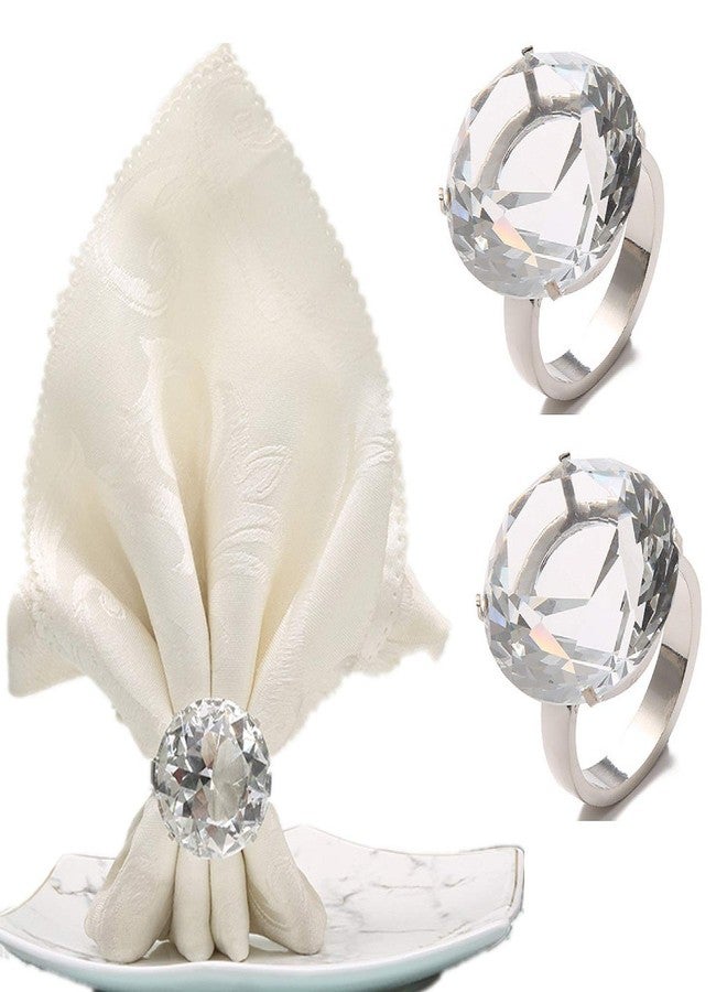 FKSWTV Bling Big Diamond Ring Napkin Rings Set of 6 Crystal Rhinestone Sparkle Bling Huge Napkin Holders, Heavy Sturdy Summer Wedding Engagement Decoration (Silver, 6) - Image 1