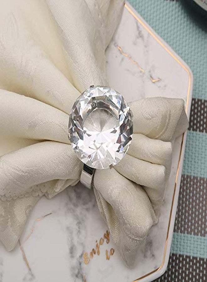 FKSWTV Bling Big Diamond Ring Napkin Rings Set of 6 Crystal Rhinestone Sparkle Bling Huge Napkin Holders, Heavy Sturdy Summer Wedding Engagement Decoration (Silver, 6) - Image 3