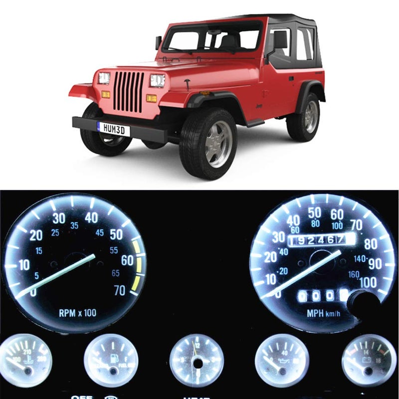 WLJH Bright White Instrument Cluster Panel Gauge Speedometer Tach Oil Pressure Fuel Temp Clock Indicator Bulb Full Led Light Kits Package Replacement for Jeep Wrangler 19871991