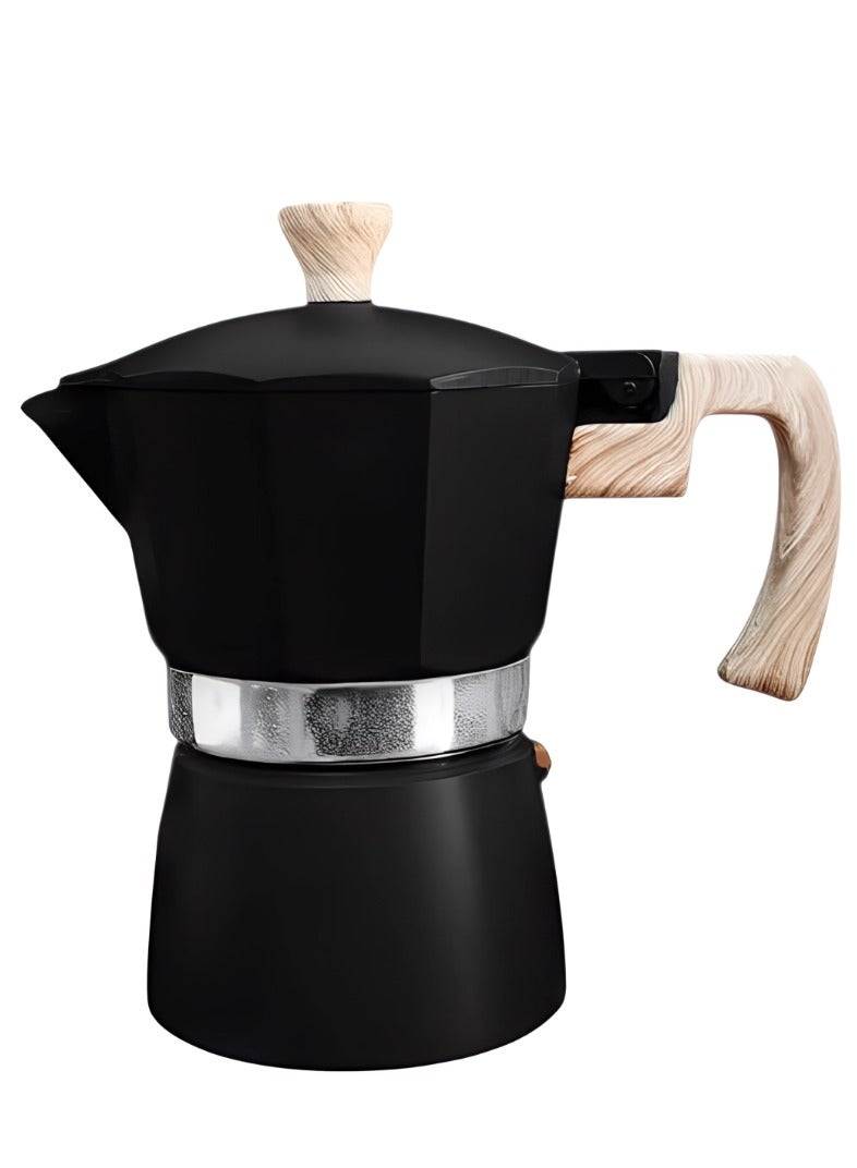 Moka Pot Coffee Maker – For Brewing Espresso – Made of Pure Aluminum – 3-Cup (150ml) Capacity Stylish black Color with a Modern Design - Image 1