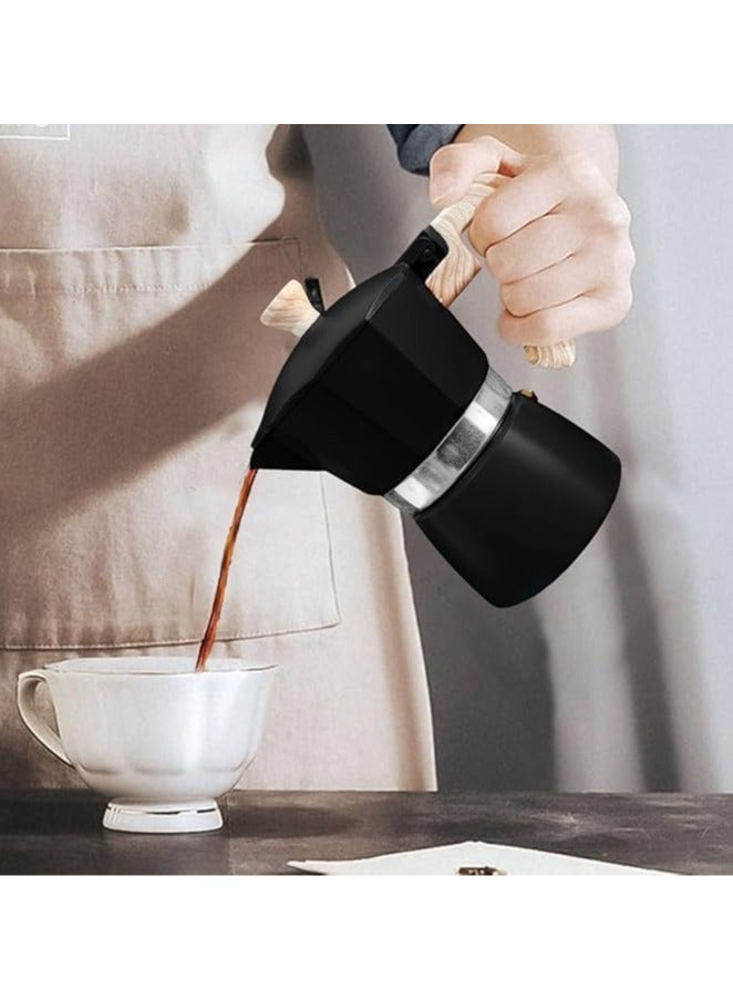 Moka Pot Coffee Maker – For Brewing Espresso – Made of Pure Aluminum – 3-Cup (150ml) Capacity Stylish black Color with a Modern Design - Image 5