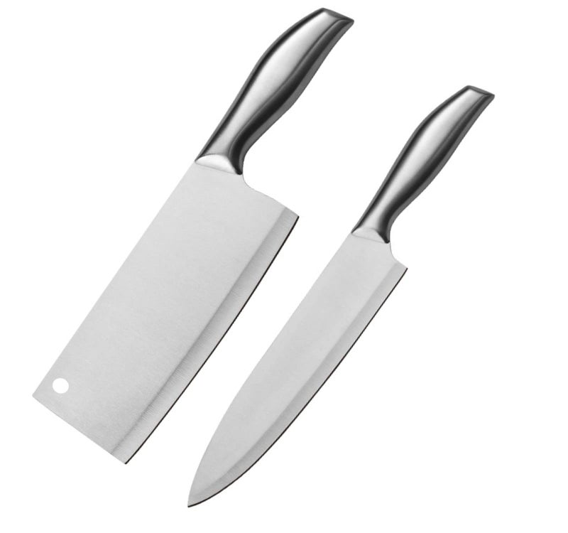 Mockery 2 Piece Kitchen Knife Set Including Chef's Knife & Butcher Meat Knife, Sharp Stainless Steel Knife, Non-Stick, Soft Touch Handles, Silver (Butcher & Chef's Knife-C) - Image 1