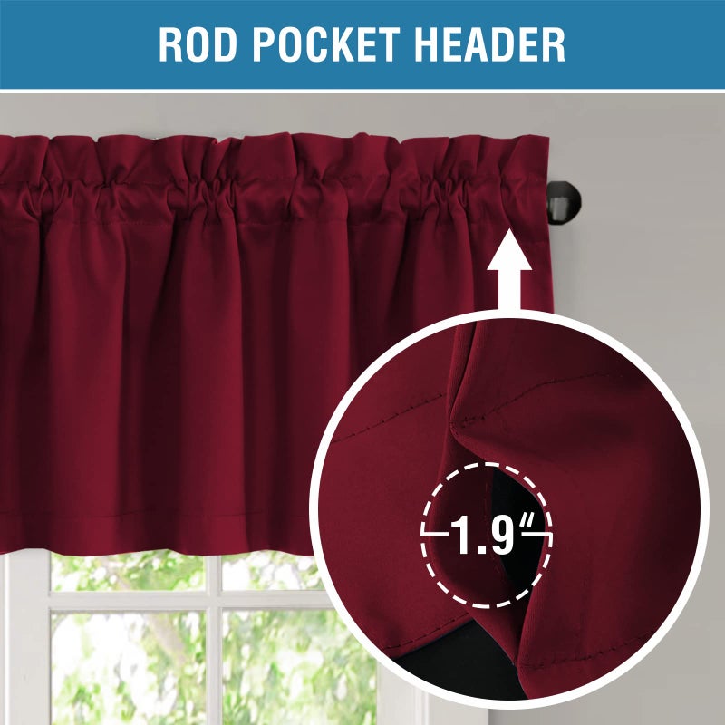 H.VERSAILTEX 100% Blackout Valances for Windows Thermal Insulated Solid Small Short Kitchen Valances for Bathroom Laundry Basement  4 Pack  52"" x 18""  Burgundy - Image 5