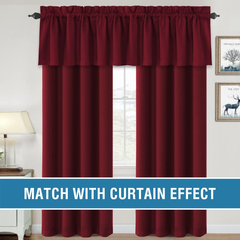 H.VERSAILTEX 100% Blackout Valances for Windows Thermal Insulated Solid Small Short Kitchen Valances for Bathroom Laundry Basement  4 Pack  52"" x 18""  Burgundy - Image 3