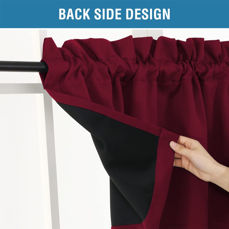 H.VERSAILTEX 100% Blackout Valances for Windows Thermal Insulated Solid Small Short Kitchen Valances for Bathroom Laundry Basement  4 Pack  52"" x 18""  Burgundy - Image 4