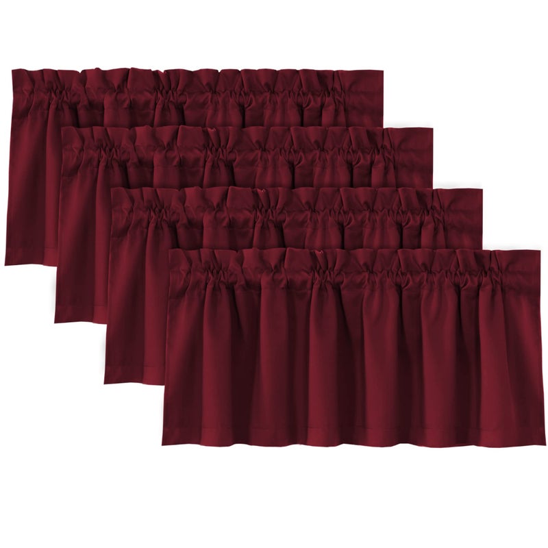 H.VERSAILTEX 100% Blackout Valances for Windows Thermal Insulated Solid Small Short Kitchen Valances for Bathroom Laundry Basement  4 Pack  52"" x 18""  Burgundy - Image 1