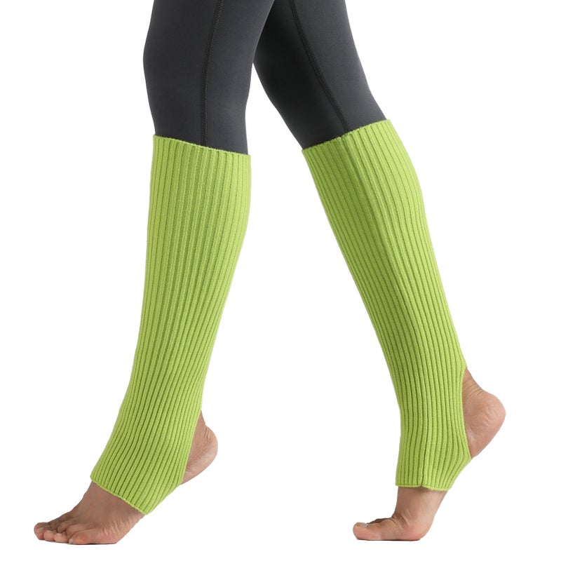 Over the Calf Stockings: Light Green Ribbed Knit Stretchy Open Toe Heel Design - Warm Leg Cover for Winter Dance Class Yoga Pilates Cycling Adults Teenagers - Image 1
