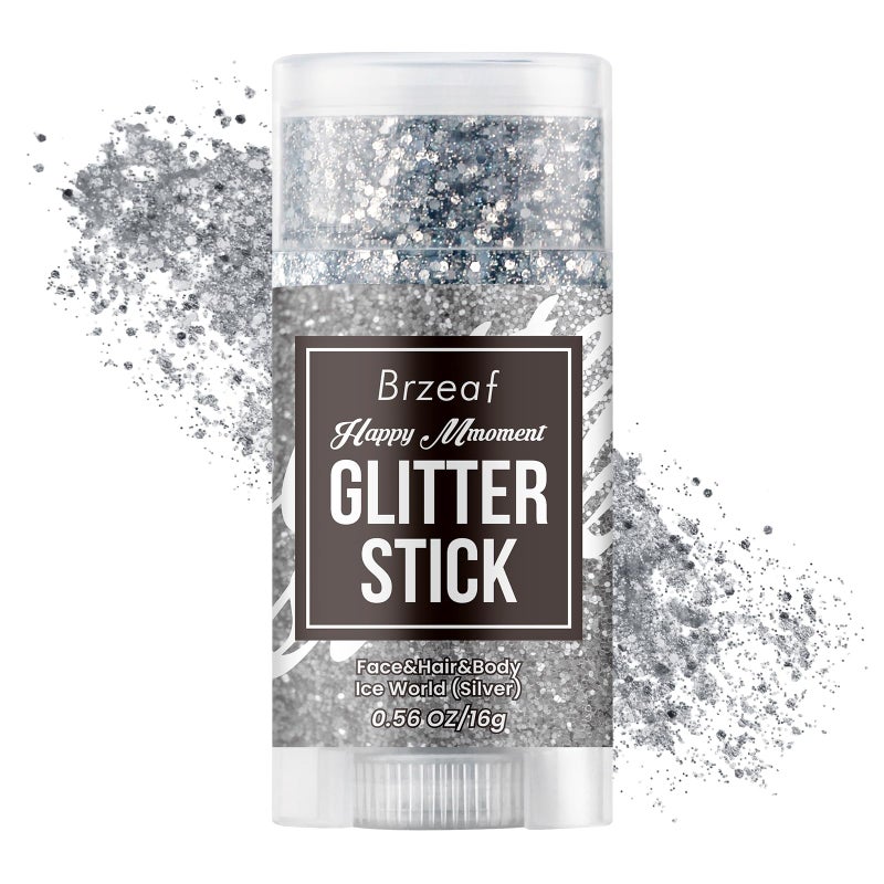 Brzeaf Silvery Body Glitter Stick Waterproof  Long Lasting Hair Eyeshadow Face Body Glitter Singer Concert Music Rave Festival Glitter Stick Makeup  Face Glitter Gel