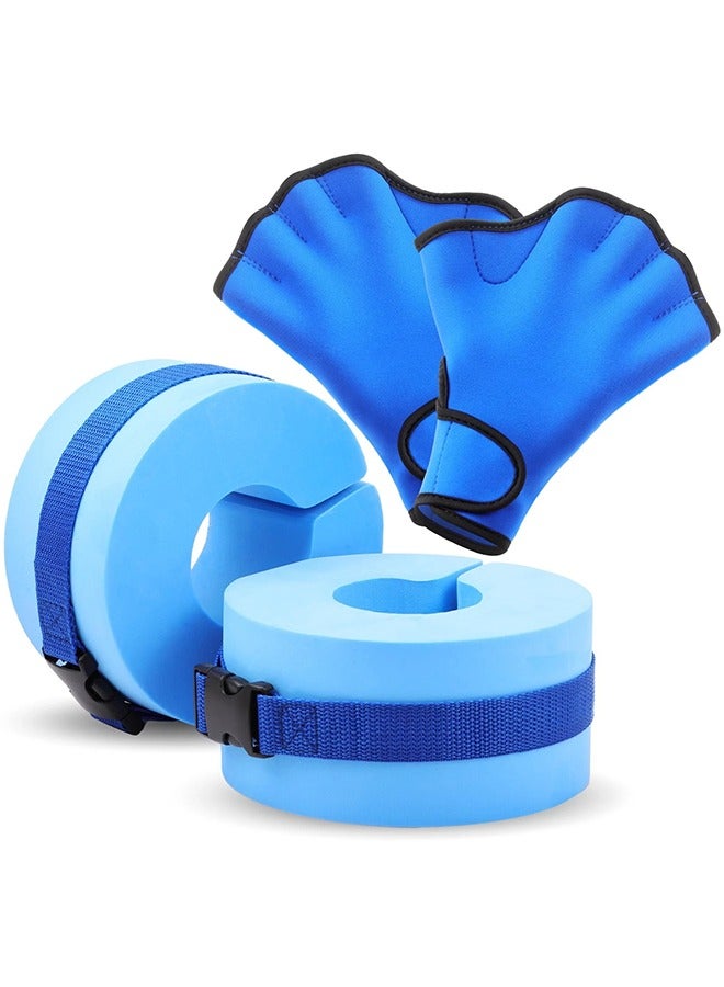 LJRN 4 Pcs Water Aerobics Set Aquatic Exercise Set for Aquatic Exercise 1 Pair Swimming Glove 2 Pcs Foam Swim Aquatic Cuffs Water Weights Equipment Pool Resistance Fitness Equipment for Swimming Training Water Workouts - Image 1