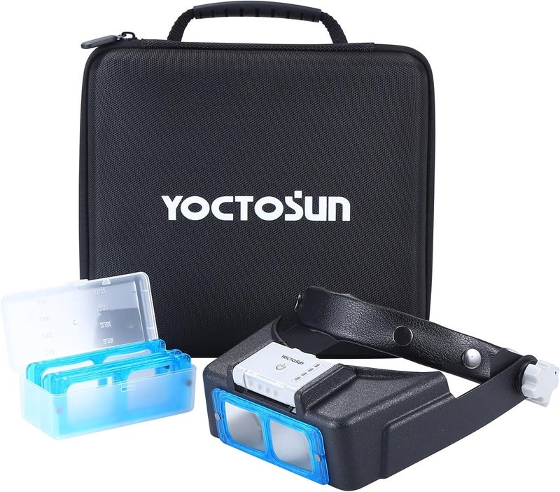 يوكتوسون عصابة رأس مكبرة من YOCTOSUN مع 4 عدسات، 4 أضواء LED وعلبة تخزين، نظارات مكبرة مع إضاءة للأعمال القريبة، واقي رأس مكبر بدون استخدام اليدين للهوايات، الصائغين، الحرف اليدوية - Image 1