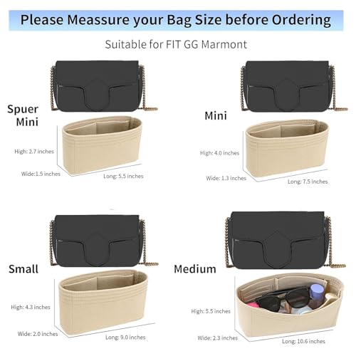 LOUKAYCCI Felt Insert Purse Organizer Fit GG Marmont Matelasse Shoulder Bag Organizer Handbag Tote Liner Pouch for Women Small Shoulder Bag Super Mini Beige - Image 3