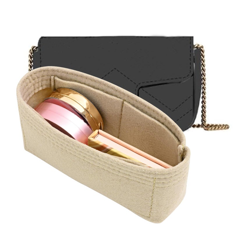 LOUKAYCCI Felt Insert Purse Organizer Fit GG Marmont Matelasse Shoulder Bag Organizer Handbag Tote Liner Pouch for Women Small Shoulder Bag Super Mini Beige - Image 2