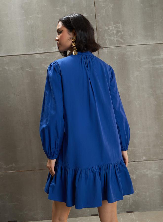 Sassafras Blue Poplin Frill Hem Mini Dress - Image 5