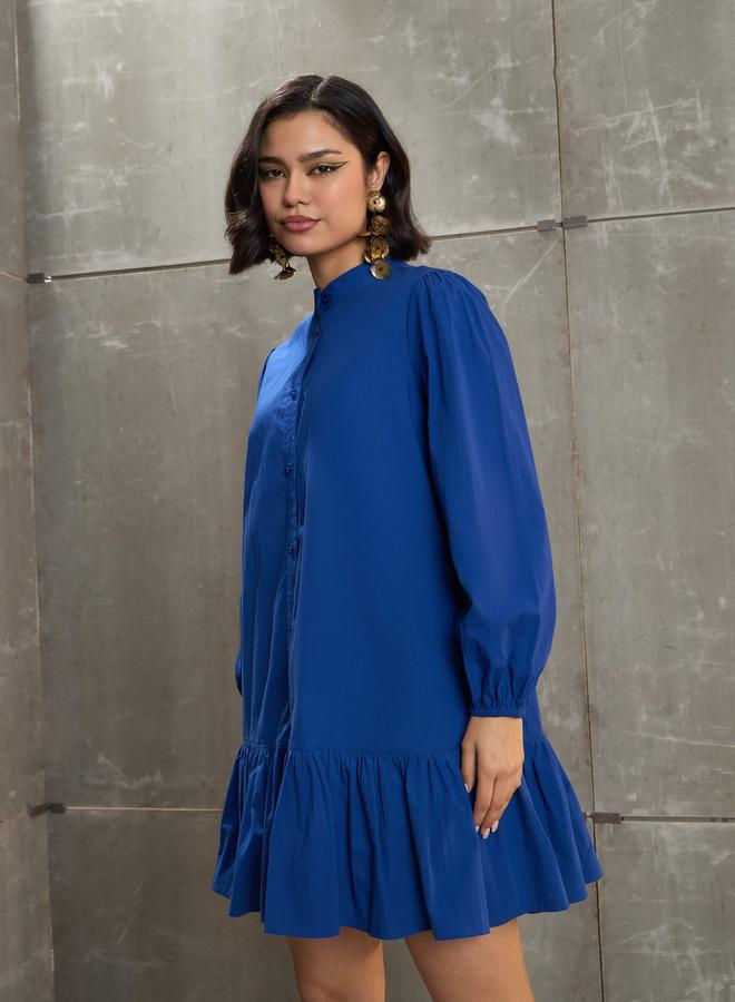 Sassafras Blue Poplin Frill Hem Mini Dress - Image 3