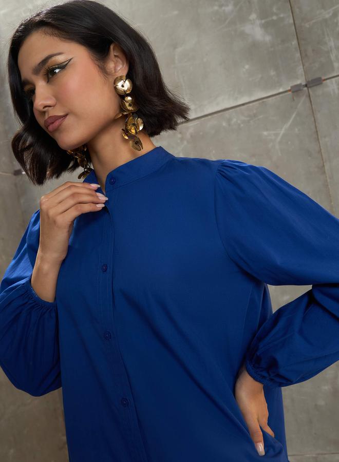 Sassafras Blue Poplin Frill Hem Mini Dress - Image 4