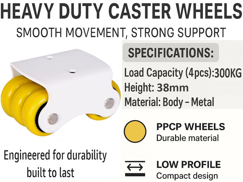 APPSTER 4pcs Heavy Duty Caster Wheels 300Kg Load Capacity | Fix Roller Castors for Furniture, Trolley, Table, Bed, Sofa, Office & Industrial Use | Wheel Size: 30mm - Image 2