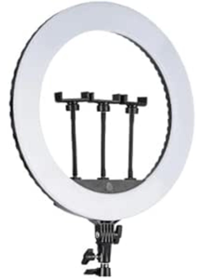 رينج لايت 22 بوصة مع حامل موبايل صغير – إضاءة LED احترافية قابلة للتعديل للبث المباشر وتصوير الفيديو والمكياج – متوافقة مع الموبايلات والكاميرات – أسود - Image 1