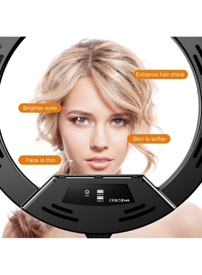 رينج لايت 22 بوصة مع حامل موبايل صغير – إضاءة LED احترافية قابلة للتعديل للبث المباشر وتصوير الفيديو والمكياج – متوافقة مع الموبايلات والكاميرات – أسود - Image 3