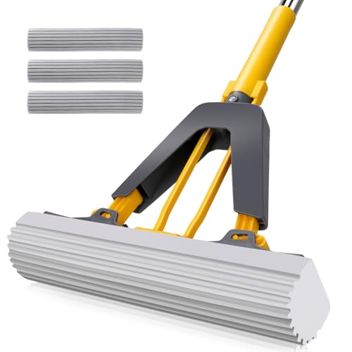 Masthome Sponge Mop,Roller Sponge Mop with 3 Absorbent PVA Mop Refills,Self Squeeze Sponge Mops and Stainless Steel Handle,PVA Sponge Mops for Floor Cleaning - Image 1