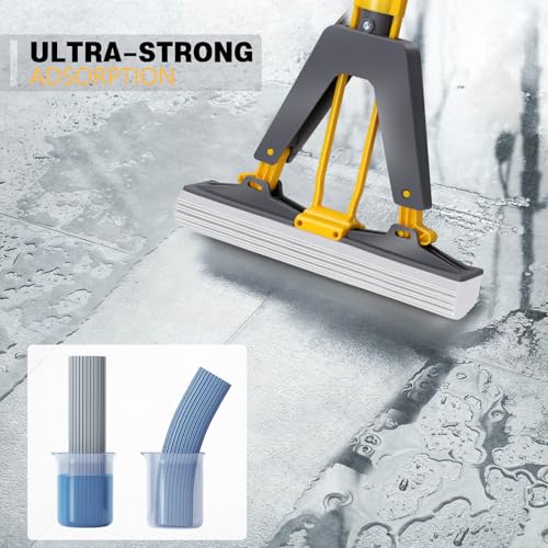 Masthome Sponge Mop,Roller Sponge Mop with 3 Absorbent PVA Mop Refills,Self Squeeze Sponge Mops and Stainless Steel Handle,PVA Sponge Mops for Floor Cleaning - Image 3