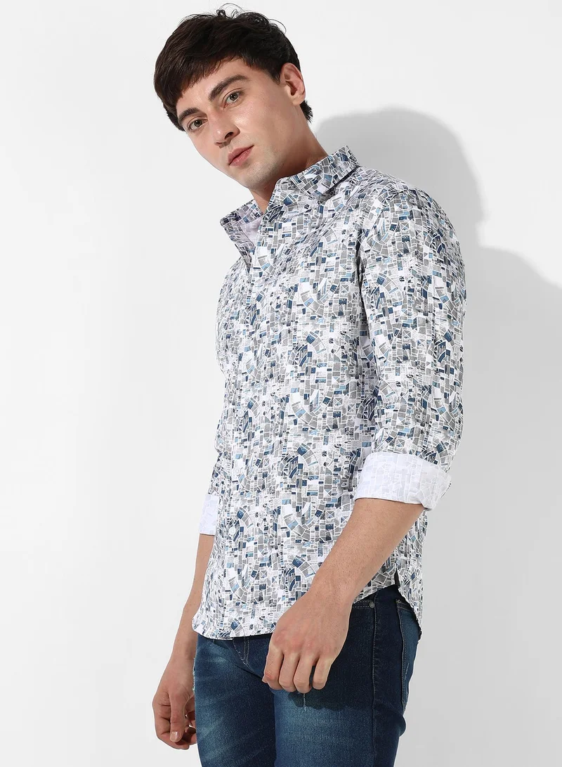 Campus Sutra Men's Abstract Print Button Up Cotton Shirt