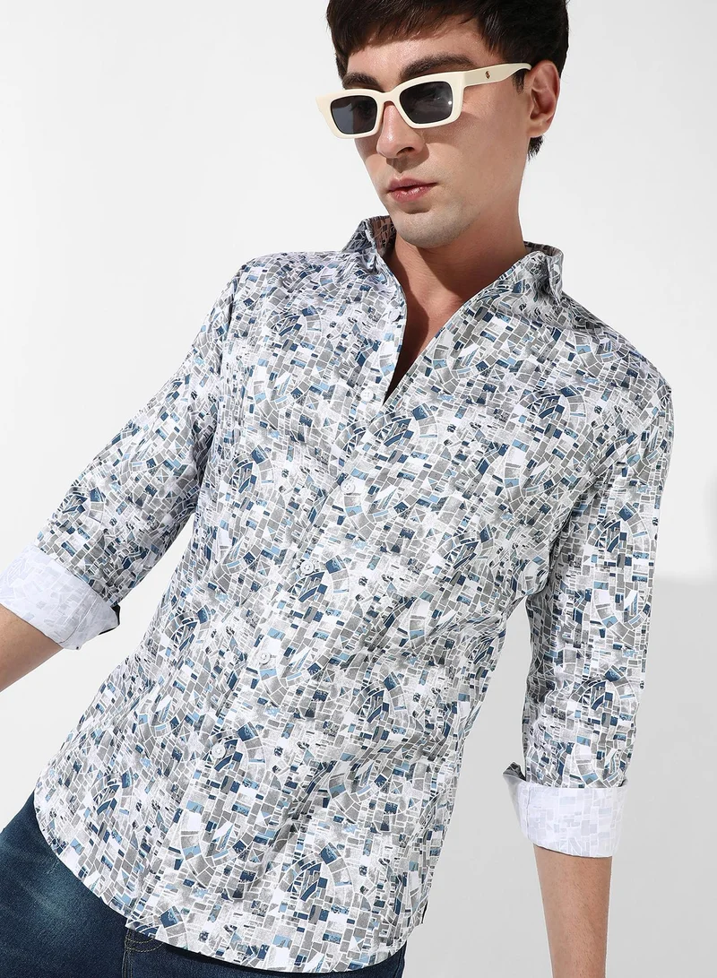 Campus Sutra Men's Abstract Print Button Up Cotton Shirt