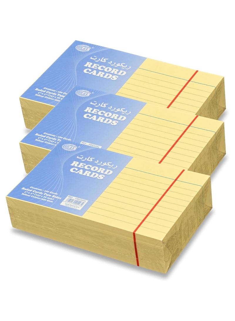 FIS® Ruled Record Cards or Index Cards, Size:5"x3" Inches (127x76mm), Two Sides Single Ruled, 240gsm, 100 Sheets Per Packet, Packet of 3 Pieces, Yellow Color-FSIC53YL-3 - Image 1