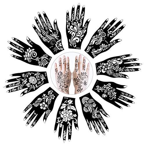 Ivana's - 10 Sheets Henna Tattoo Stencils Temporary Tattoo Temples Set Indian Arabian Tattoos Stickers Stencils Body Art Designs for Hands (Heena Tatto with Glitter Pen) - Image 3