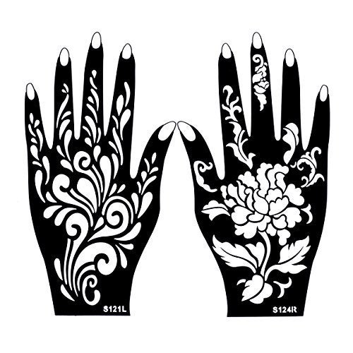 Ivana's - 10 Sheets Henna Tattoo Stencils Temporary Tattoo Temples Set Indian Arabian Tattoos Stickers Stencils Body Art Designs for Hands (Heena Tatto with Glitter Pen) - Image 5