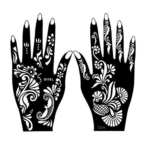 Ivana's - 10 Sheets Henna Tattoo Stencils Temporary Tattoo Temples Set Indian Arabian Tattoos Stickers Stencils Body Art Designs for Hands (Heena Tatto with Glitter Pen) - Image 4