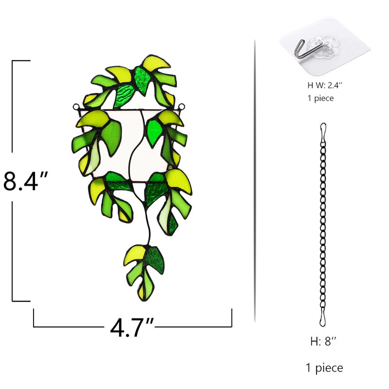 BOXCASA Monstera Leaf Fake Plant Decor Artificial Green Plant Suncatcher for Window Stained Glass Window Hanging Plant Monstera Faux Plants Decoration Gift for Plant Lover Mom Grandma - Image 2